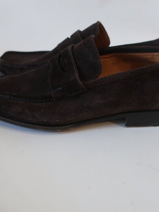 Mens Santoni Brown Suede Penny Loafer Shoes 11 main image 6